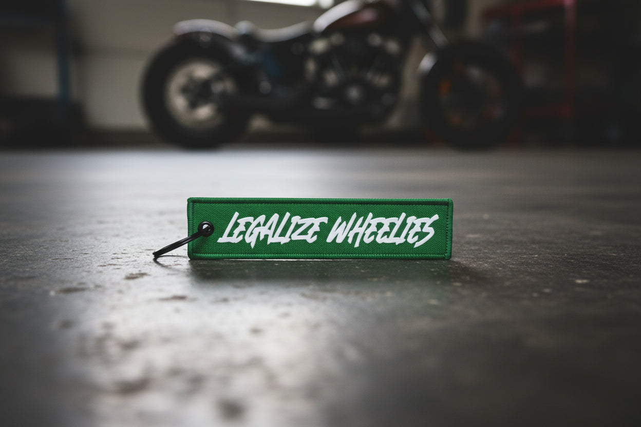 Legalize Wheelies Jet Tag Keychain, Funny Motorcycle Keyring