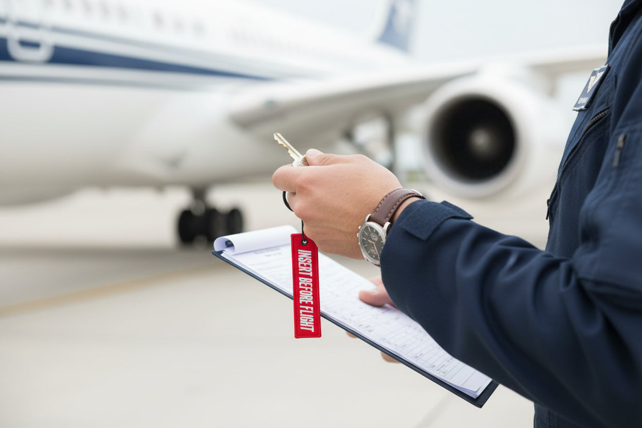 Insert Before Flight Keychain, Aviation Jet Tag Keyring