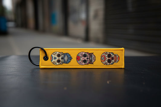 Sugar Skull Jet Tag Keychain, Colorful Skull Keyring