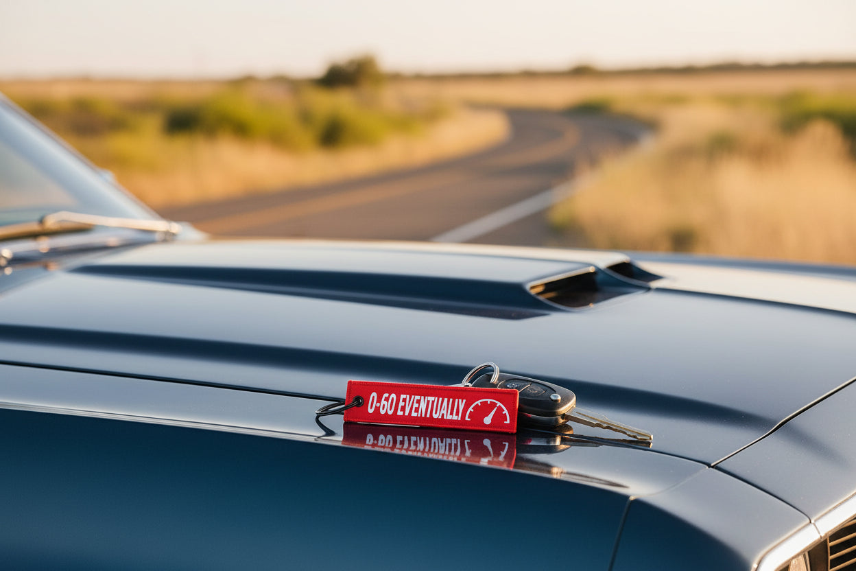 0–60 Eventually Jet Tag Keychain, Funny Motorcycle Keyring