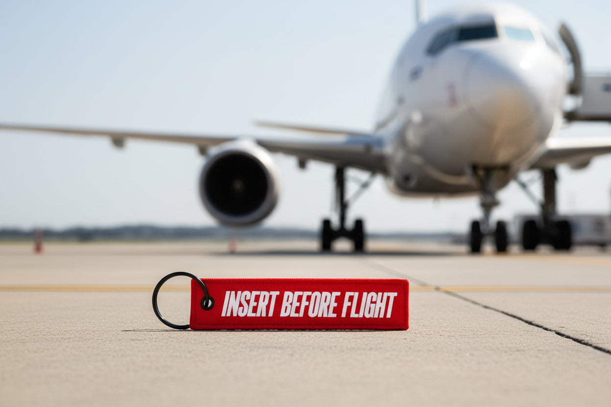 Insert Before Flight Keychain, Aviation Jet Tag Keyring