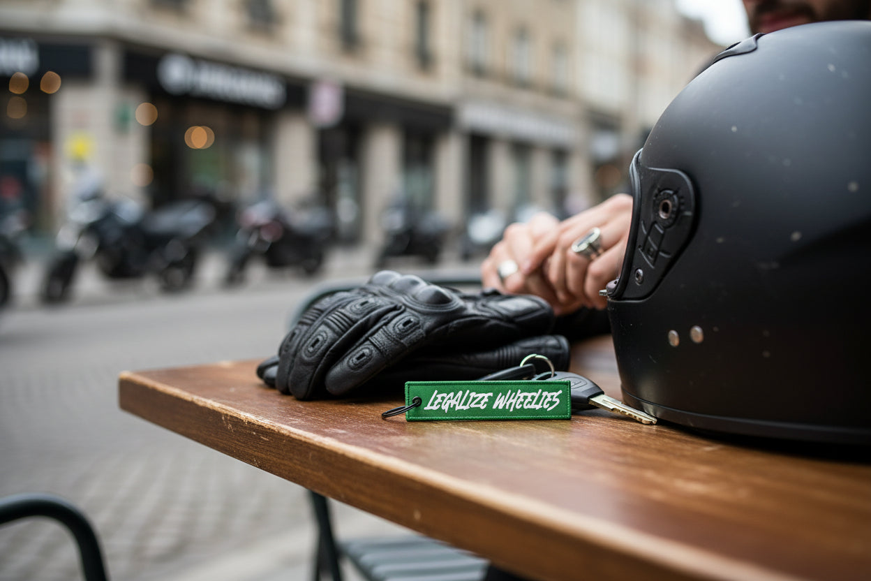 Legalize Wheelies Jet Tag Keychain, Funny Motorcycle Keyring