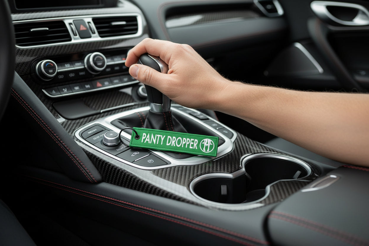 Panty Dropper Jet Tag Keychain, Funny Car Guy Keyring