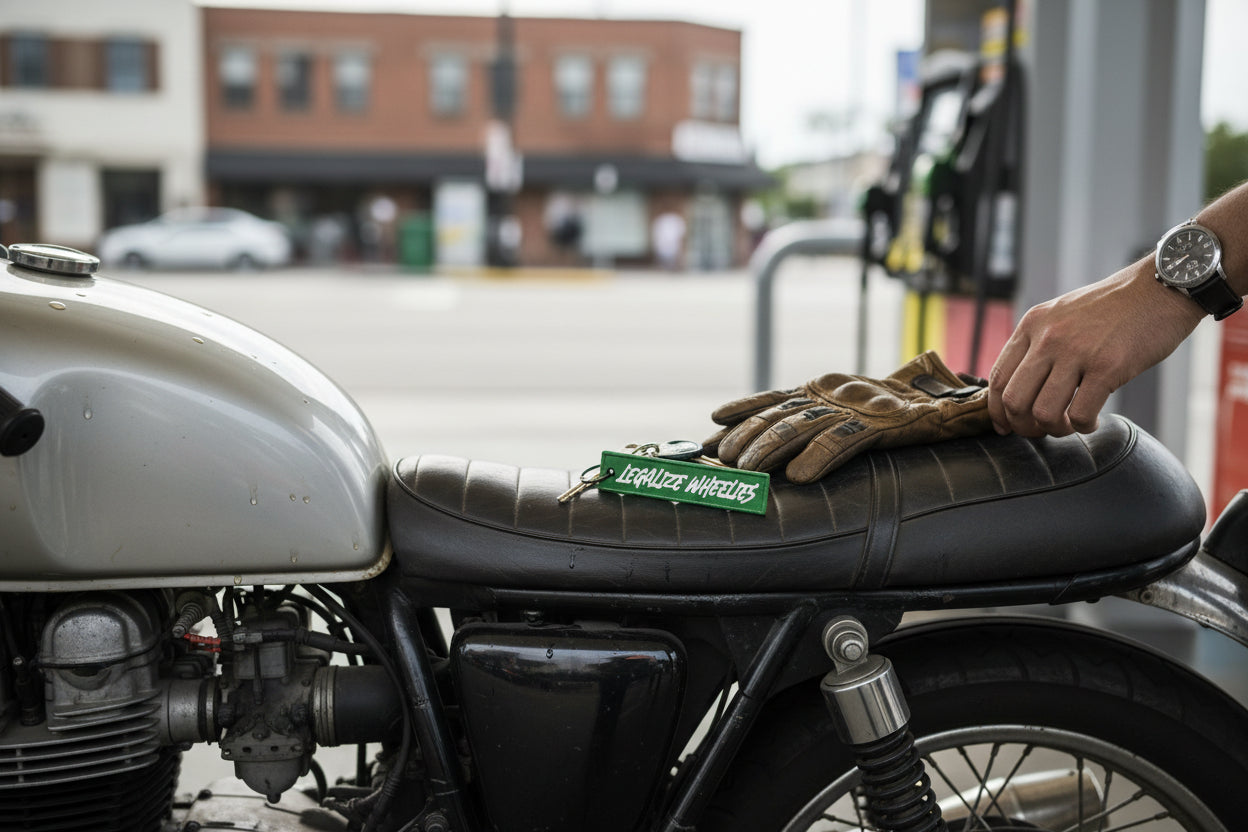 Legalize Wheelies Jet Tag Keychain, Funny Motorcycle Keyring