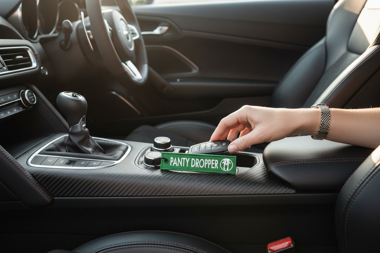 Panty Dropper Jet Tag Keychain, Funny Car Guy Keyring