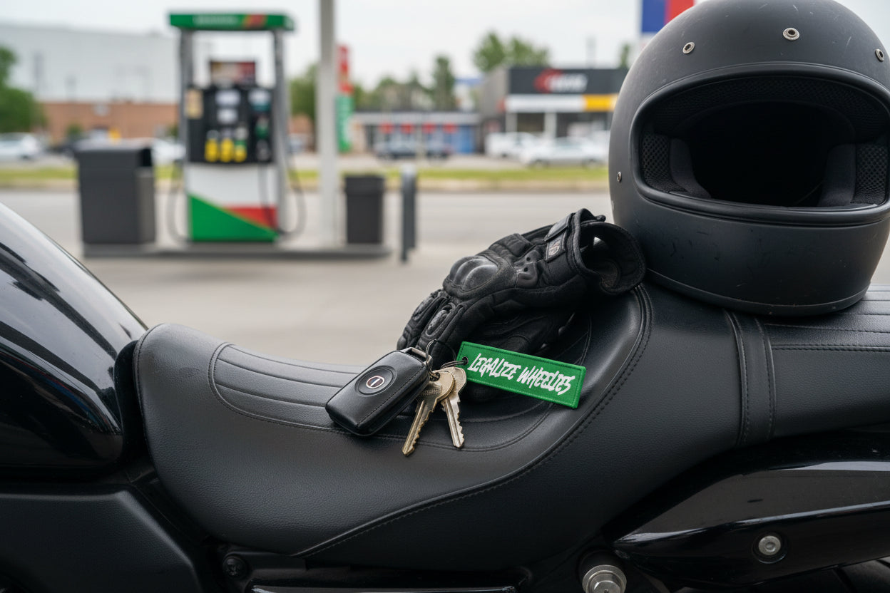 Legalize Wheelies Jet Tag Keychain, Funny Motorcycle Keyring